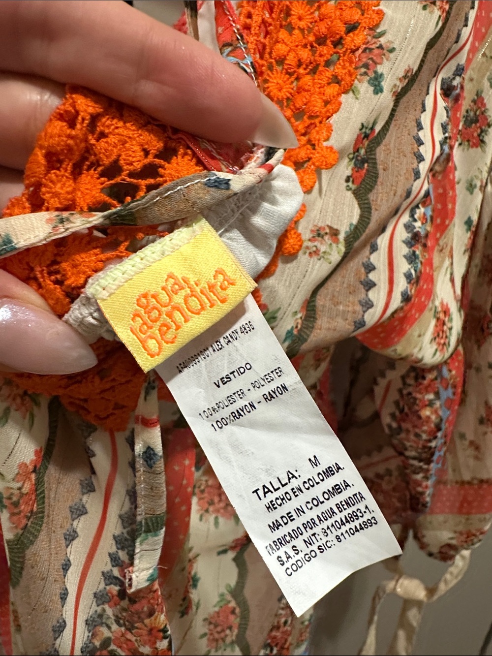 Aqua Bendita Boho Floral Peasant Top in Peach-Orange Size Medium - Picture 3 of 4
